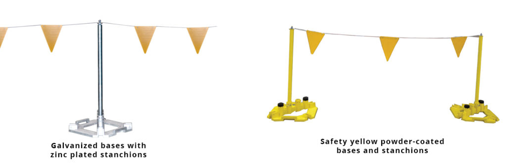 safety yellow powder-coated bases and stanchions or galvanized bases with zinc plated stanchions